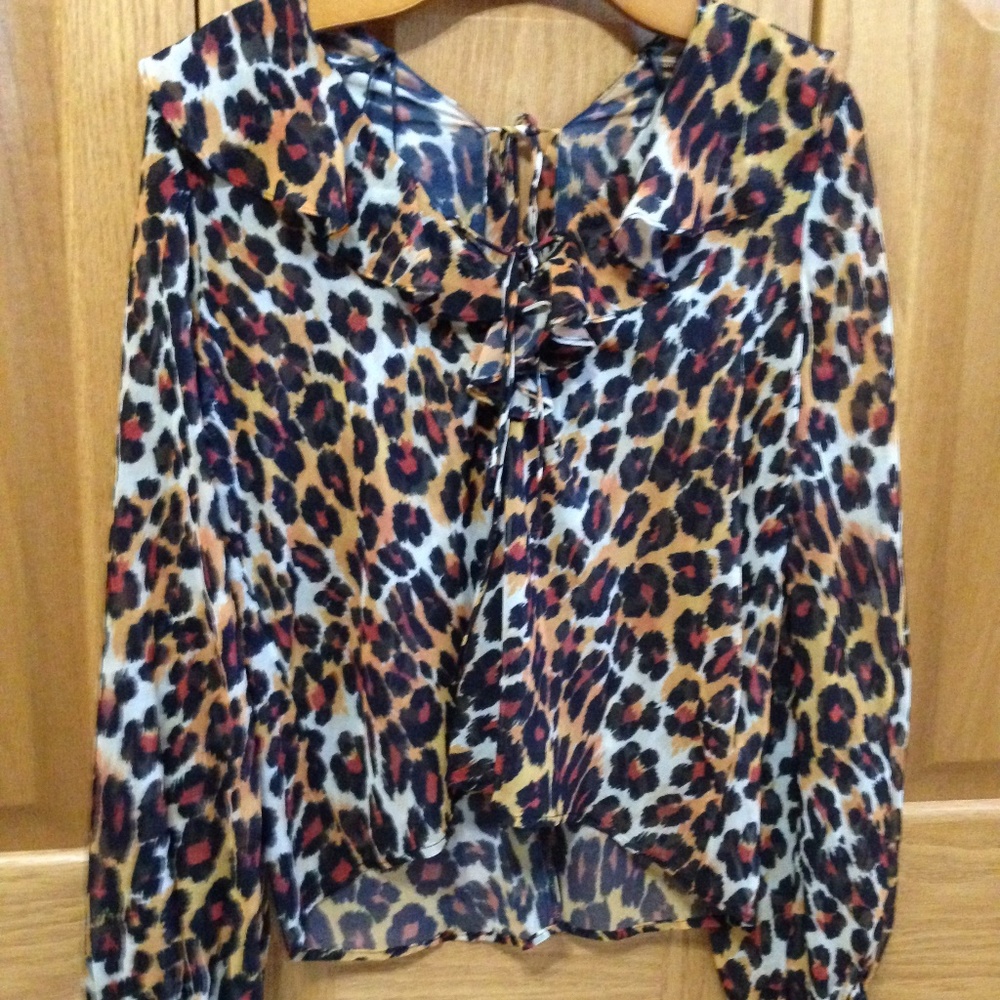 TOPSHOP- Leopard Ruffle Blouse-  Like New - Picture 2 of 3